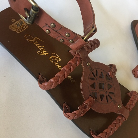 Juicy Couture Sandals Boho Studded Woven Cutout Real Leather Gladiator Flats 7 - Picture 3 of 8